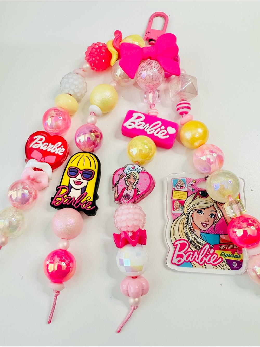 Barbie Pink, Yellow & White Bead Bag Charm